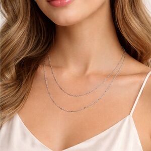 NWOT Double Layer Silver Tone Satellite Chain Necklace Bead Dainty Boho Minimal